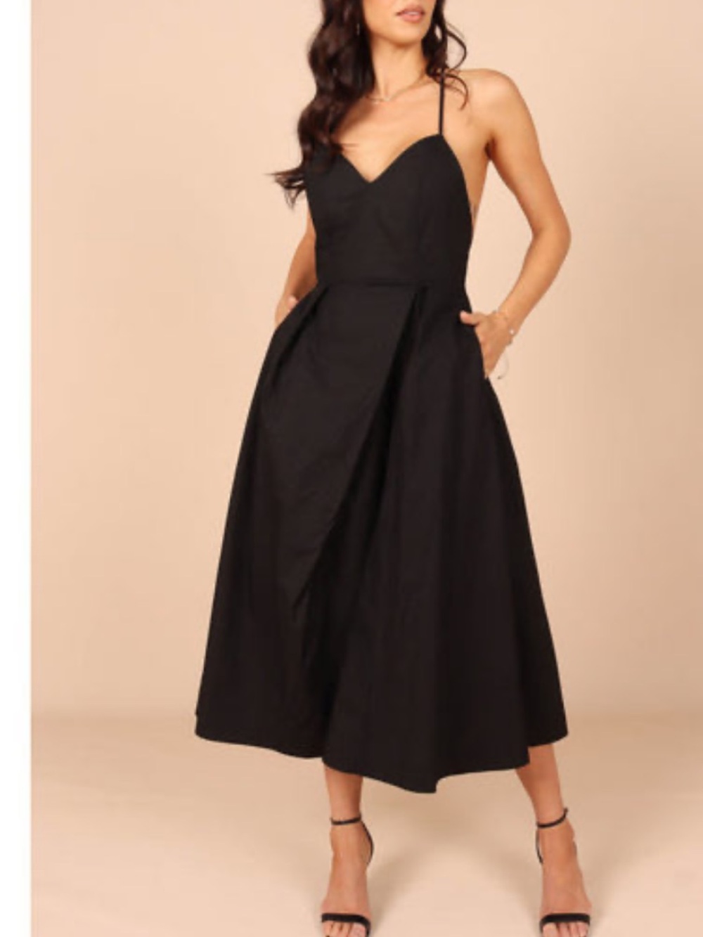 Petal & Pup Black Spaghetti-Strap Midi Dress
